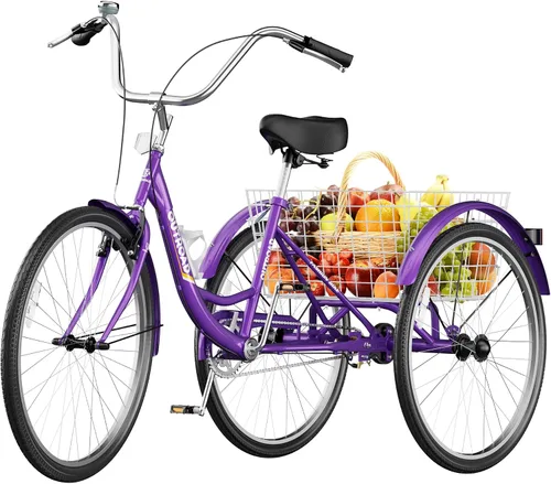 Vista 10 de Betterland Triciclo para adultos de 24/26 pulgadas, triciclo cómodo con canasta grande, bicicleta de crucero estable de 3 ruedas para compras