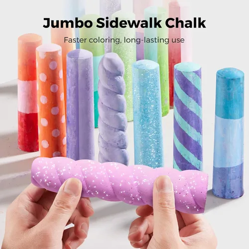 Vista 2 de Jar Melo 26 tizas de acera para niños, tiza de color con soporte, tizas lavables y no tóxicas, juego al aire libre y arte de pizarra para niños