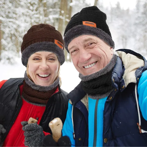 Vista 5 de Conjunto de gorro de invierno con forro polar y bufanda para hombres y mujeres, 3