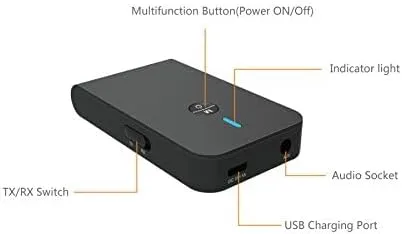 Vista 5 de Ziidoo Transmisor y receptor Bluetooth 5.0, adaptador Bluetooth inalámbrico 3 en 1, adaptador de audio Bluetooth de baja latencia para TV