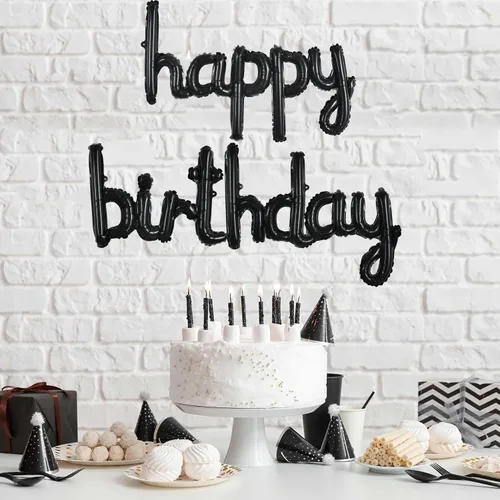 Vista 4 de BEISHIDA Globos negros de feliz cumpleaños de 16 pulgadas de papel de aluminio de Mylar para niños y adultos, suministros de decoración de fiesta