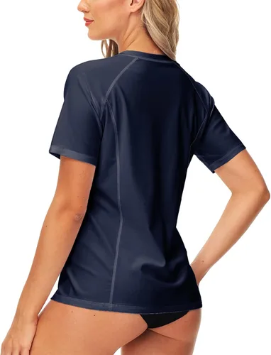 Vista 7 de AOBUTE Camiseta de natación de manga corta con cremallera UPF 50+ para mujer