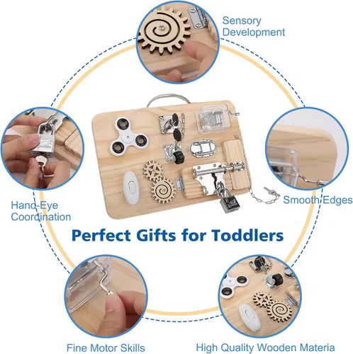 Vista 6 de Pithfor Tabla Ocupada de Madera Montessori para Niños de 1, 2, 3, 4 Años, Juguetes Sensoriales para Bebés y Niños Pequeños, para Habilidades Motoras