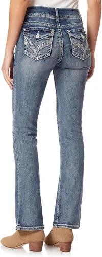 Vista 2 de WallFlower Women's Luscious Curvy Bootcut Mid-Rise Bling Insta Stretch Juniors Jeans (Standard and Plus)