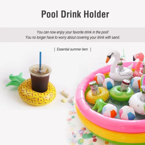 Vista 2 de Flotador inflable de piña tropical y soporte para bebidas de juguete para piscina