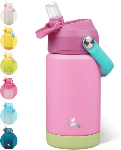 Vista 45 de Konokyo - Botella de agua deportiva aislada de acero inoxidable de 18 onzas con tapa con popote Black; BPA-free, leak-proof sports bottle with