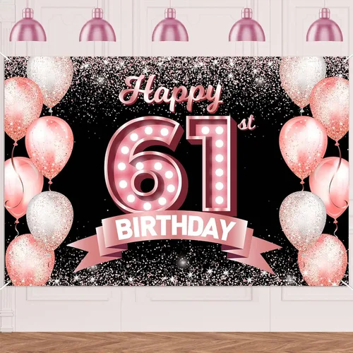Vista 152 de Cartel de feliz cumpleaños décimo oro rosa, telón de fondo, saludos a 10 años, globos de confeti, decoración temática para niñas de 10 años