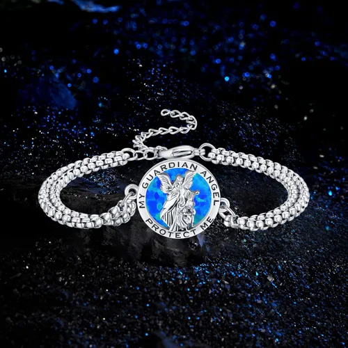 Vista 16 de Pulsera unisex de San Miguel/Cristóbal/Benedicto/Jude/José/Guadalupe/Ángel de la Guarda/Santa Muerte Pulsera de plata de ley 925 con cadena de doble