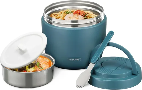 Vista 19 de Termo de sopa para comida caliente, contenedor de almuerzo aislado de acero inoxidable de 32 onzas, termo de boca ancha para sopa y alimentos, Negro
