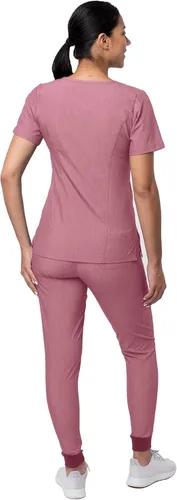 Vista 2 de Adar Pro Flawless Plus - Conjunto de uniforme médico para mujer, parte superior con cuello en V y pantalones deportivos