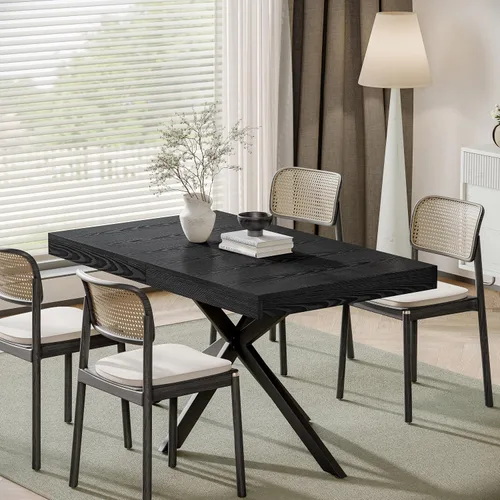 Vista 8 de Mesa de comedor extensible para 4, 6, 8, 55 a 70.9 pulgadas, mesa de cocina rectangular de madera, mesa de comedor expandible con almacenamiento