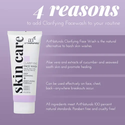 Vista 6 de Artnaturals Lavado facial clarificante, (8 onzas líquidas), limpieza profunda y exfoliación de puntos negros y espinillas, infundido con pepino