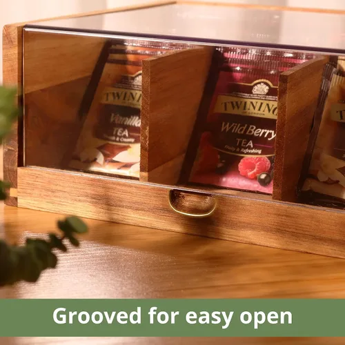 Vista 6 de HTB Organizador de bolsas de té de madera de acacia y cepillo para fregar platos de teca, 3