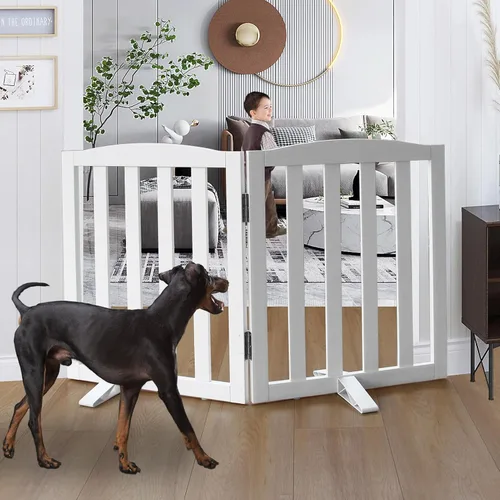 Vista 29 de Puerta Independiente para Perros para Interiores, Puerta para Perros Plegable, Puertas para Mascotas para Entradas, Escaleras o Pasillos, Puerta