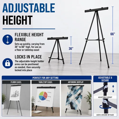 Vista 4 de U.S. Art Supply - Caballete de aluminio negro para sala de juntas de 66