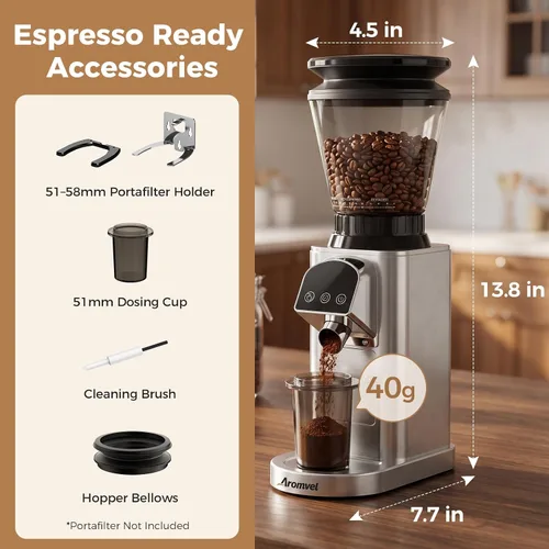 Vista 9 de Molinillo de granos de café con 48 ajustes, temporizador de 40 Plateado