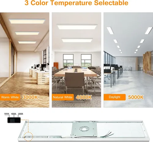Vista 3 de 1x4 Lámpara plana LED para montaje en superficie, 3000K-4000K-5000K seleccionable y regulable con triac, lámpara de techo empotrada de 12x48