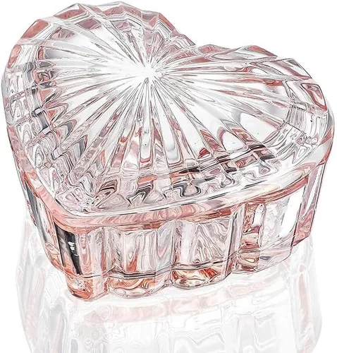 Vista 13 de Joyero en forma de corazón de cristal, caja decorativa de cristal con tapa Borgoña