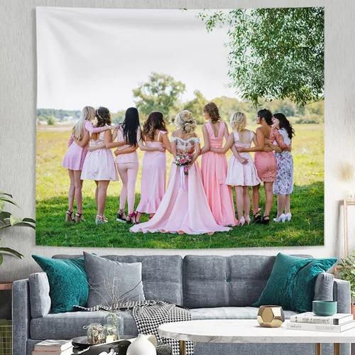 Vista 2 de LEECUM Tapiz personalizado, añade tu diseño para colgar en la pared como arte de pared, boda, fiesta de cumpleaños, cortina de fotos personalizada