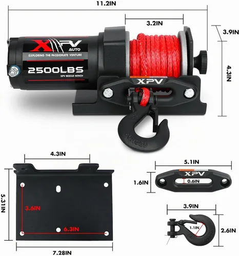 Vista 5 de XPV AUTO 2500lbs Cabrestante Eléctrico de 12V Cuerda Sintética de Nylon para Remolque de ATV UTV Barco Remolque