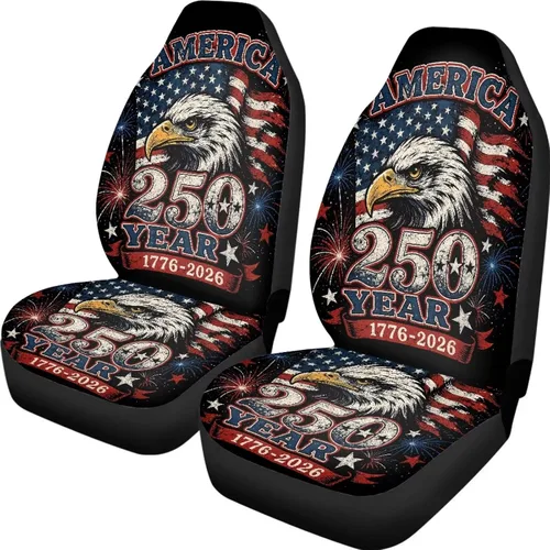Vista 46 de ELEQIN 250 fundas de asiento delantero de automóvil con bandera patriótica estadounidense, paquete de 2 protectores de asiento de poliéster suaves