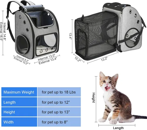 Vista 2 de Mochila expandible para gatos, perros y animales pequeños, transportador portátil de viaje para mascotas, diseño súper ventilado, aprobado por