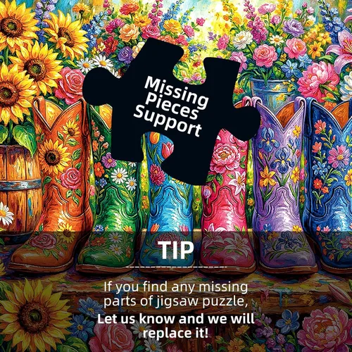 Vista 7 de Rompecabezas de 1000 piezas para adultos, rompecabezas de botas de flores coloridas, rompecabezas de jardín de botas florales de plantas