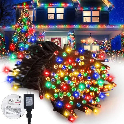 Vista 13 de Kwaiffeo - luces de Navidad blancas, 100 pies de longitud, 300 luces LED, impermeables, enchufables, para interiores y exteriores, 8 modos de luz