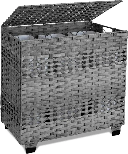 Vista 9 de OIAHOMY Cesta de lavandería con tapa, cesta de ropa de 140 litros con 3 bolsas extraíbles con forro, cesta plegable con tapa, cesta de mimbre Marrón