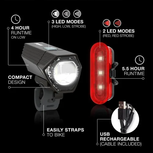 Vista 2 de Energizer Luz recargable X400 para bicicleta, IPX4 resistente al agua, diseño compacto y ligero, luz de clip frontal y luz LED trasera