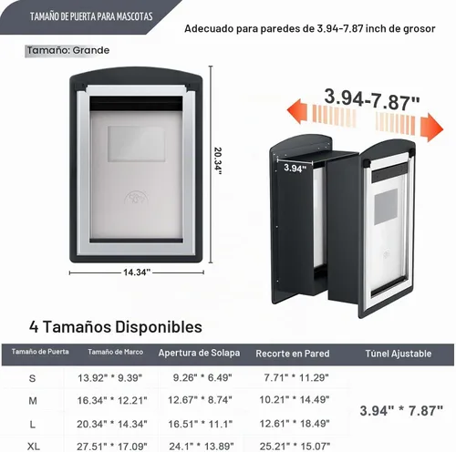 Vista 4 de Puerta de perro de pie libre para pared, marco de acero puerta grande del perro