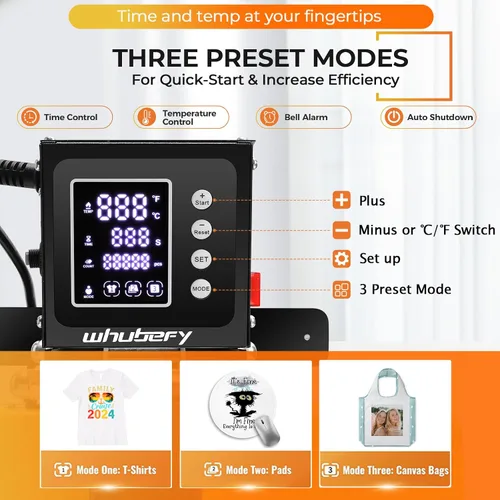 Vista 4 de Whubefy - Máquina de prensa de calor de 15 x 15 con deslizamiento, máquina de prensa de calor digital con concha para impresoras de camisetas