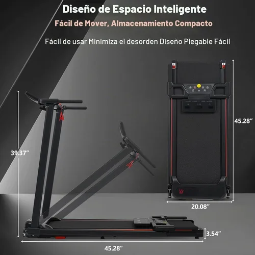 Vista 13 de Cinta de correr con inclinación, Merax - Cintas de correr portátiles para el hogar pequeño, caminadora eléctrica con barra de mango, almohadilla