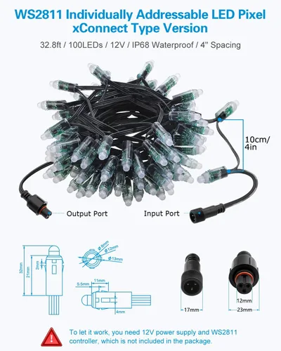 Vista 2 de ALITOVE WS2811 - Luces LED de píxeles de 12 V con xConnect RGB direccionables Bullet Pixels Cadena de luces 100 piezas IP68 impermeable 0.472 in