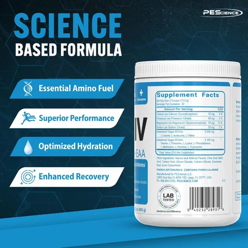 Vista 3 de PEScience Amino IV, manzana verde agria, 60 cucharadas, BCAA y polvo EAA con electrolitos