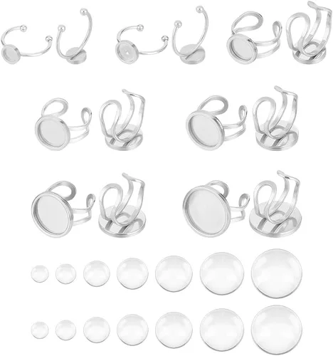 Vista 9 de UNICRAFTALE 18 unidades, 3 colores, 3 tamaños, anillos en blanco, anillos de dedo base de 4/6/0.315 in, base de anillo de acero inoxidable, base