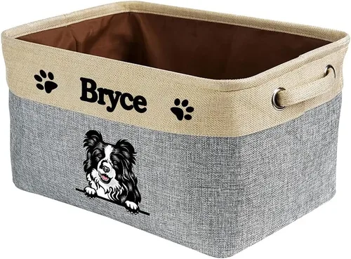 Vista 18 de Cesta de almacenamiento plegable personalizada con lindo borde de perro, plegable y resistente de tela resistente para juguetes de mascotas, cubo