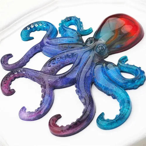 Vista 5 de Molde de resina de pulpo, Gasusen 3D de animales marinos grandes, pulpo, moldes de silicona para fundición de resina epoxi, adornos colgantes