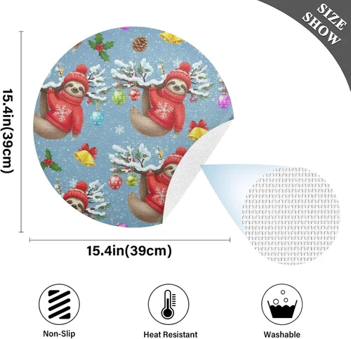 Vista 4 de Cute Sloth Red Dining Room Table Placemats, Non Slip Placemats Round Washable for Kitchen Table one sizex4