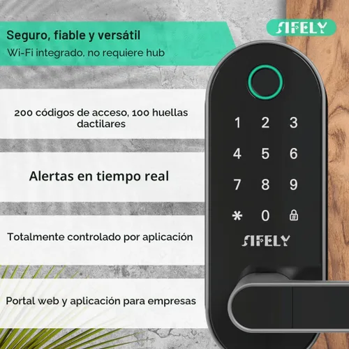 Vista 4 de Cerradura de puerta inteligente con huella digital WiFi integrada con mango y teclado, acceso remoto y bloqueo automático, entrada sin llave