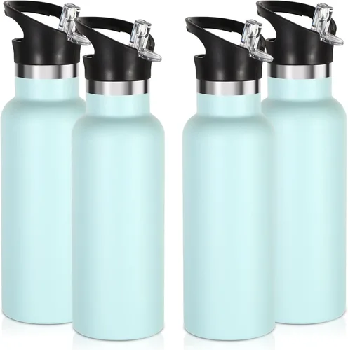 Vista 14 de Volhoply Botella de agua aislada para niños de 17 onzas, botellas de agua de acero inoxidable con tapa con pajilla, botella de agua de metal al