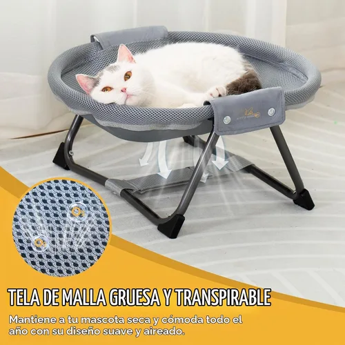 Vista 3 de KITTY KINGDOM - Hamaca plegable para gatos sin montaje, cama elevada portátil para gatos Breathable Mesh Raised Pet Bed for Indoor & Outdoor Use.