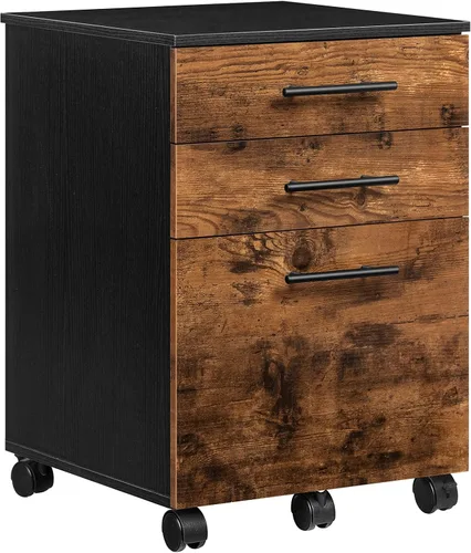 Vista 10 de HOOBRO Archivador de 3 cajones, archivador de madera debajo del escritorio, se adapta a tamaño A4/carta para oficina en casa, cajonera pequeña