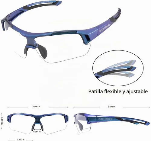 Vista 4 de ROCKBROS Gafas de sol deportivas fotocrómicas 0.78 oz Gafas de sol anti