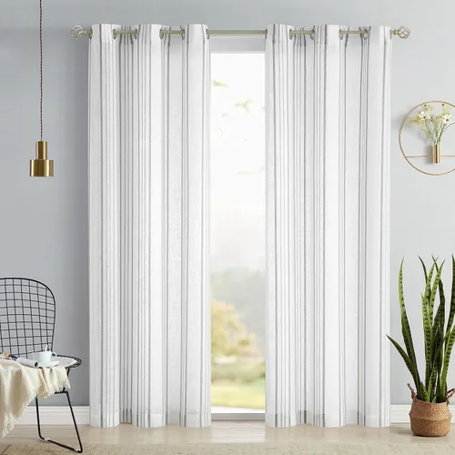 Vista 11 de SXZJTEX Cortinas de cocina para cafetería, cortinas traslúcidas a rayas negras, patrón de rayas finas, estilo rústico, cortinas cortas para baño