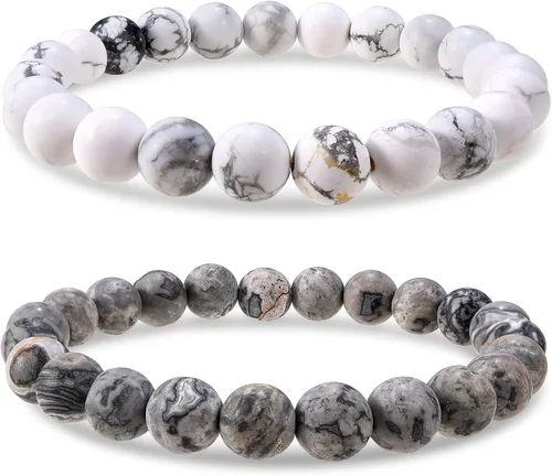 Vista 31 de Bivei - Pulsera elástica de cuentas redondas de cristales curativos semipreciosos naturales, hecha a mano, rellenadores de regalo para mujeres Ágata