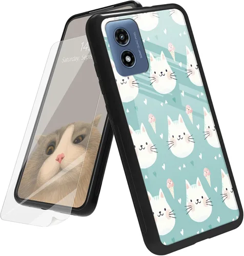 Vista 132 de Funda para Motorola Moto G Play 4G 2024 con protector de pantalla, parte trasera de vidrio templado + funda de silicona suave TPU absorción
