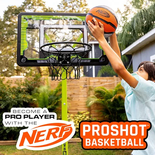 Vista 5 de Nerf Indoor + Outdoor Basketball - Proshot Official Size 29.5" Basketball + Air Inflation Pump - Extra Grip for Gym + Driveway Hoops - Regulation B7