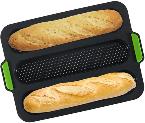 Vista 9 de Molde de silicona para baguette antiadherente, 3 ondas, pan francés para hornear (gris B)