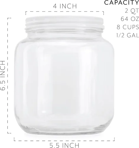 Vista 6 de Cornucopia Brands Tarro de vidrio transparente de boca ancha de 64 onzas, libre de BPA de grado alimenticio con tapa de metal (medio galón); tarro